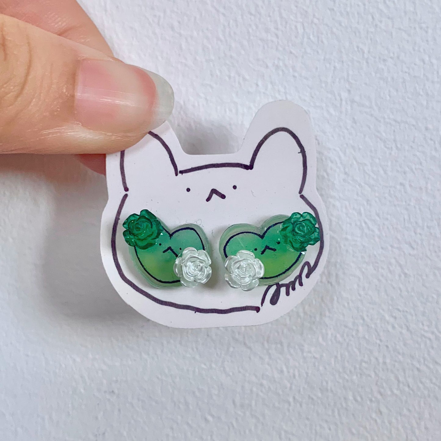 E-mo Heart Earrings (Green)