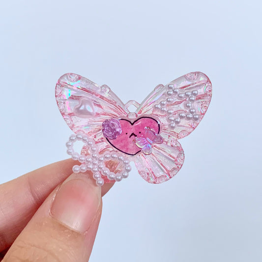 E-mo Heart Charm with Giant Butterfly (Pink)