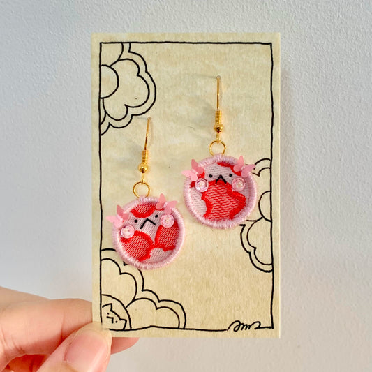 Embroidery E-mo Cat Earrings (Red)
