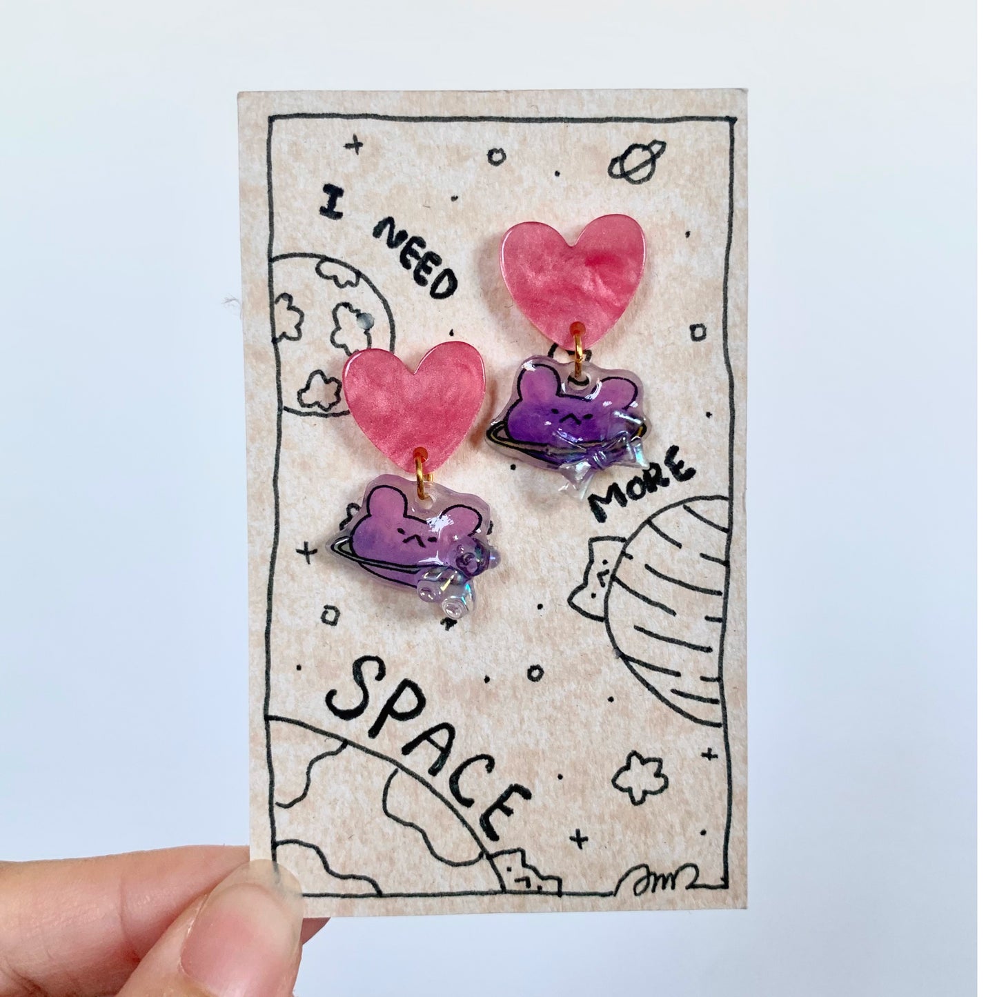 E-mo Cat UFO Earrings + hearts