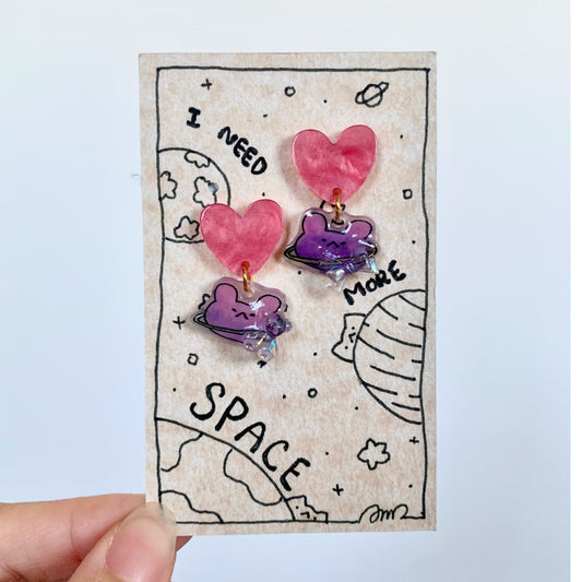 E-mo Cat UFO Earrings + hearts