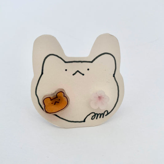 E-mo Bear Earrings /Pink Flower Bead (Orange)