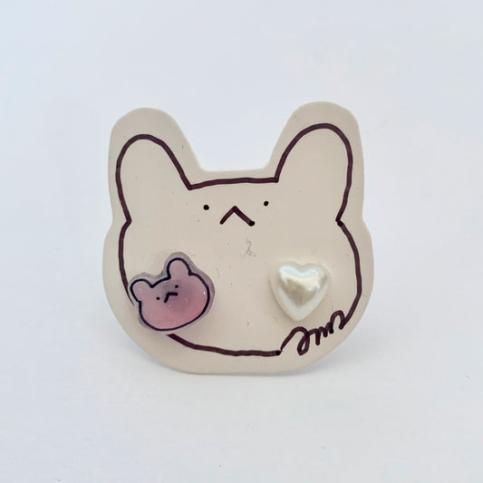 E-mo Bear Earrings /Pearl heart Bead (Pink)